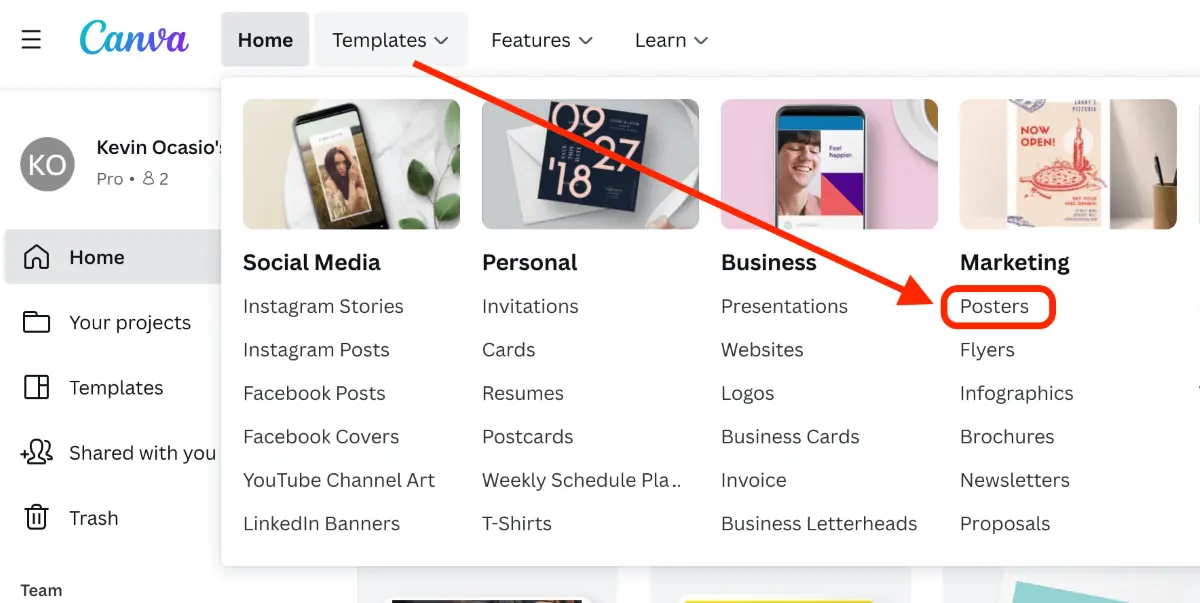 Canva online poster maker interface showing templates