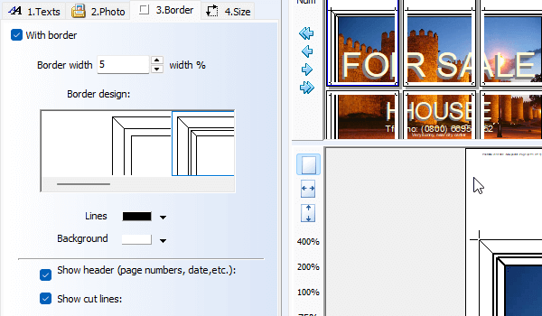 Setting up cut lines and margins in Posteriza