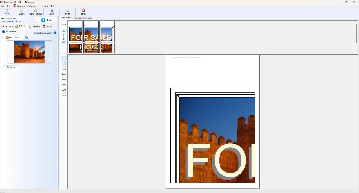 Posteriza 1.1.1 Software Interface Screenshot on Windows 11